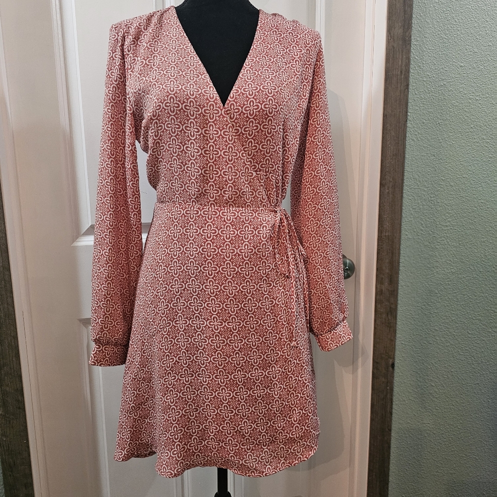 Elegant Red Patterned Wrap Dress